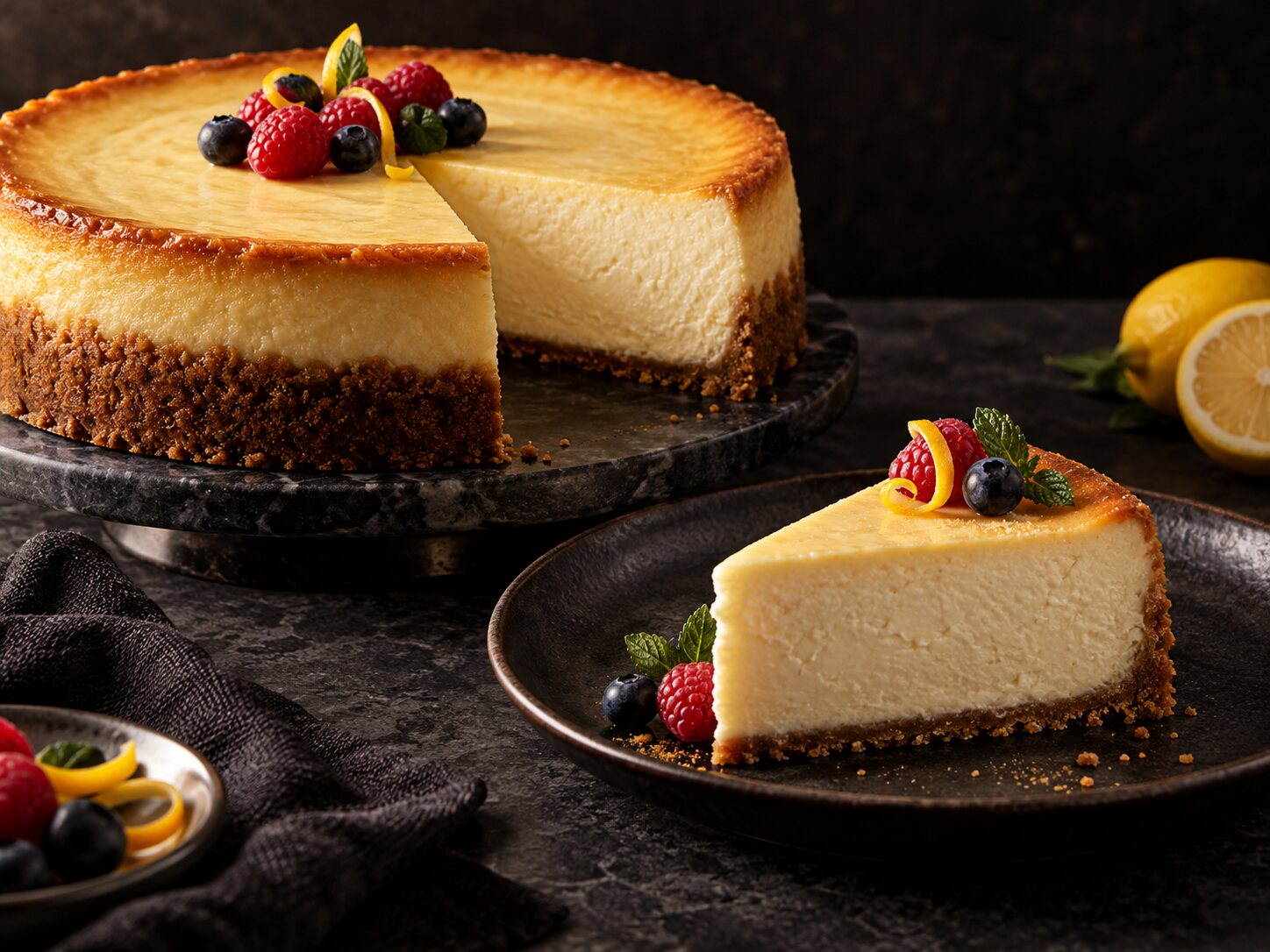 Premium New York-style cheesecake presentation