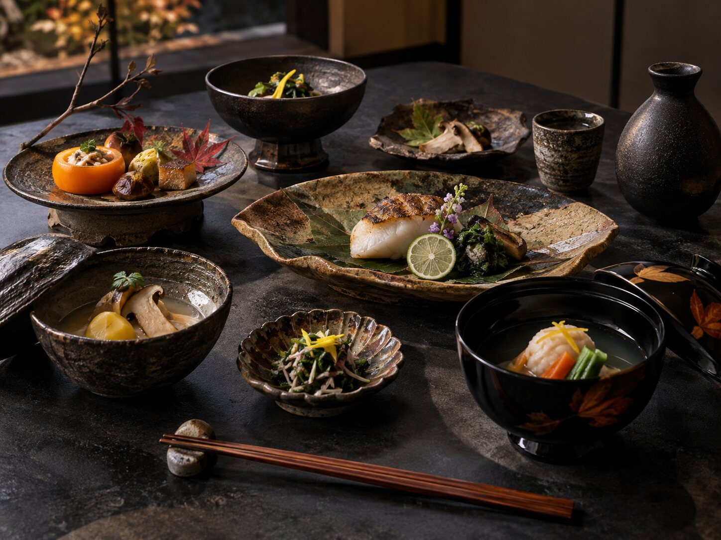 Japanese-inspired seasonal tasting presentation